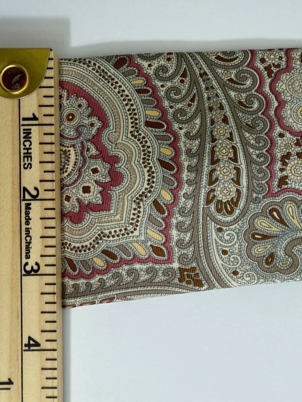 Vintage Kuppenheimer Tie Italian Silk Made In USA Paisley Red Gray Taupe VTG